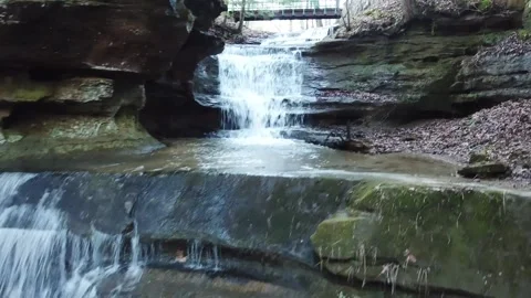 Close Flight to Cascading Waterfall Ohio Drone Aerial View Stock Footage 164672737