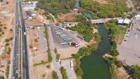 Close-up flight next to the uphill funicular with the coast in the background 4K Stock-Footage 143916015