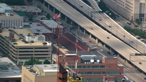 Close flight over Baltimore's Schaeffer Towers and Baltimore Trust building. Stock Footage 59519069
