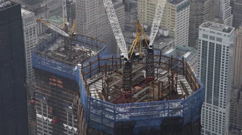 Close flight over Freedom Tower under construction. Shot in 2011. Stock Footage 59166791