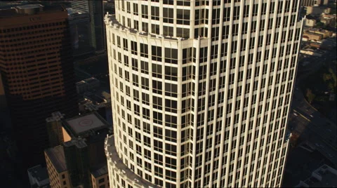 Close flight past 777 Tower, Los Angeles. Shot in 2010. Stock Footage 59111713