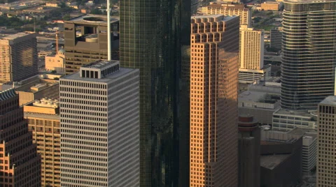 Close flight past downtown Houston skyscrapers in afternoon light. Shot in 2007. Stock Footage 59509963