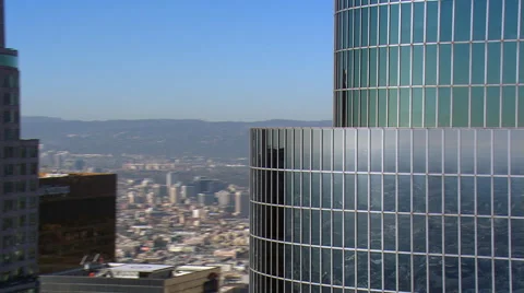 Close flight past layered skyscrapers of downtown Los Angeles. Shot in 2008. Stock Footage 59511693