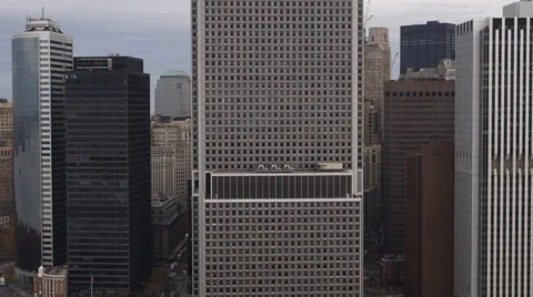 Close flight past New York City Financial District in Lower Manhattan. Shot in Stock Footage 59165596