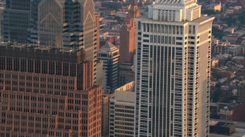 Close flight past skyscrapers and Philadelphia City Hall. Shot in 2003. Stock Footage 59518972