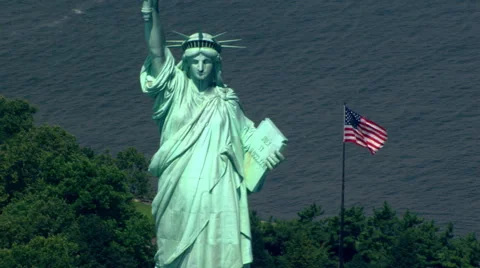 Close flight past Statue of Liberty to zoom-out. Shot in 2003. Stock Footage 59521903