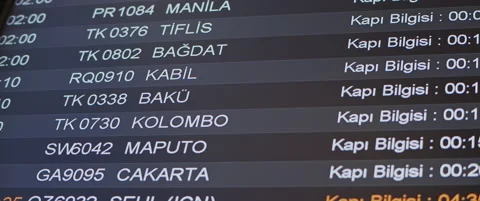 Close up of Flight schedule board in Istanbul Airport, changing the language. Stock Footage 130320502