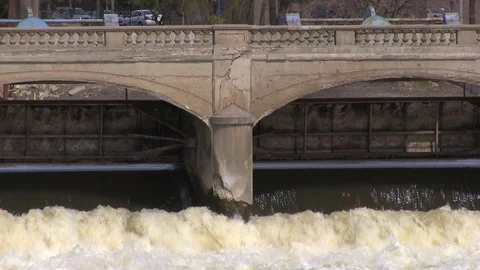 Close Up - Flint, MI Water/Bridge Stock Footage 87055887