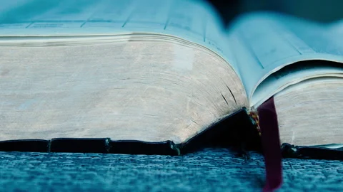 Close Up Flipping Through Pages of a Book or The Holy Bible Stock Footage 279276669