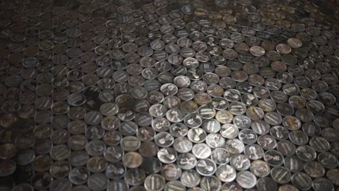 Close Up Of A Floor Made Using Coins. Los Angeles Bookstore Stock Footage 150956033