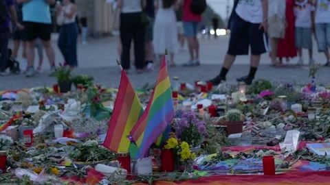 Close Up Floral Tribute CSD Terror Attack Memorial Berlin - July 30, 2026 Stock Footage 340924110