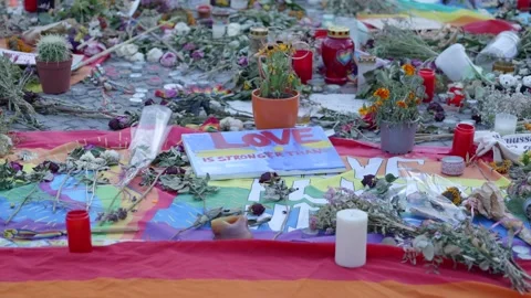 Close Up Floral Tribute CSD Terror Attack Memorial Berlin - July 30, 2026 Stock Footage 340924673