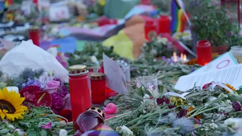 Close Up Floral Tribute CSD Terror Attack Memorial Berlin - July 30, 2026 Stock Footage 340924850