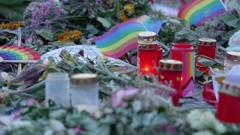 Close Up Floral Tribute CSD Terror Attack Memorial Berlin - July 30, 2026 Stock Footage 340924927