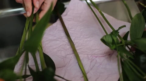 Close up of florist hands working with bouquet decoration Stock Footage 63339445