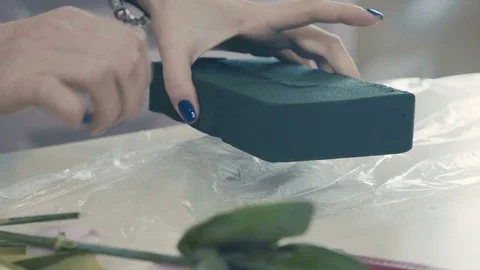 Close up Floristic sponge for making bouquets. Portuquette Stock Footage 73511530