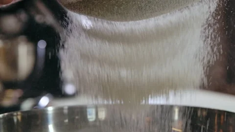 Close-up Flour Sifting with Sieve for Bread and Pastry Making Cooking Dough 4k Stock Footage 142778033