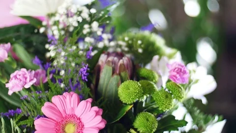 Close-up, Flower bouquet in the rays of light, rotation, the floral composition Stock Footage 76728792