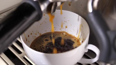 Close-up flowing fresh ground coffee. Pour coffee stream from the professional Stock Footage 279821482