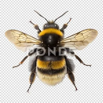 Close-up of fluffy bumblebee with transparent wings spread Modello PSD