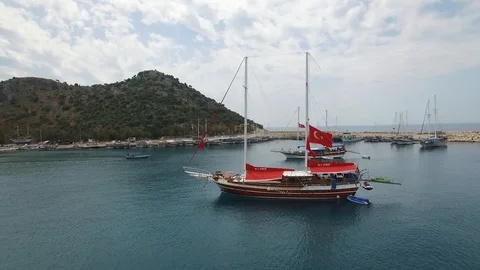 Close fly-by aerial view of yachts at Andriake Marina. Turkey. DJI-0297-04 Video stock 102498740