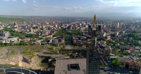 Close fly behind tip Monument 50 Years of Soviet Armenia. 4.23 21132 08 3 Stock Footage 143226115