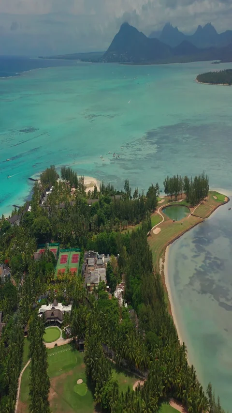 Close up fly over palm trees and beautiful beach lagoon. Paradise island in 库存影片 271154898