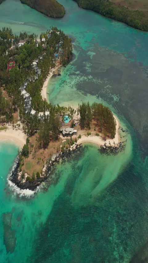 Close up fly over palm trees and beautiful beach lagoon. Paradise island in Stock Footage 271155290
