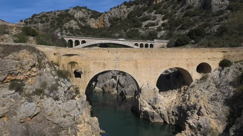 Close up fly over Pont Du Diable bridges, France Stock Footage 102519223
