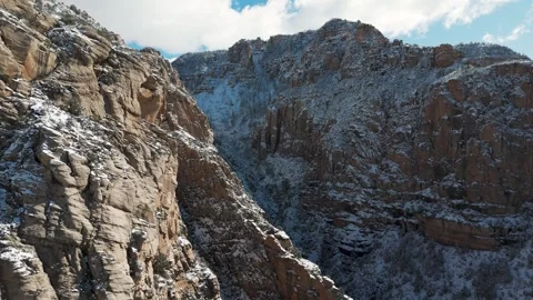 Close Up Flyby Snow Covered Mountain - Sedona, Arizona Stock Footage 277417550