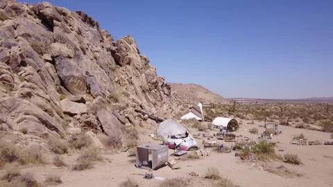 Close Flyover of Crashed Airplane Wreckage in the California Desert Stock Footage 288256072