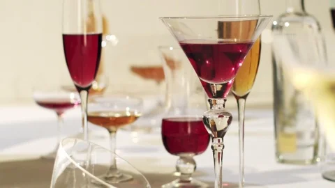 Close-up fo wine &amp; glasses on table slow motion Stock Footage 104089472