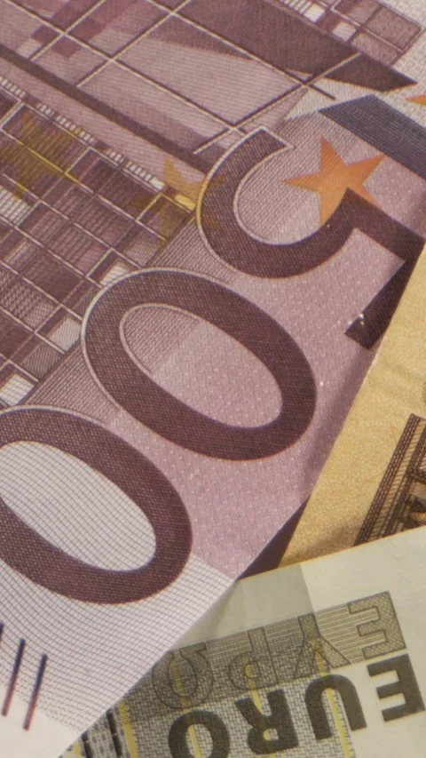 Close-up Focus on Assorted Euro Banknotes in Various Denominations Stock Footage 337845504