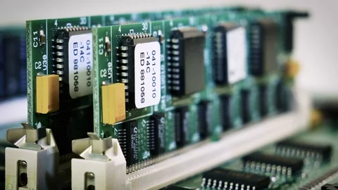 Close-up focus change video of pcb, electronic parts, RAM. 4k Stock Footage 123541074