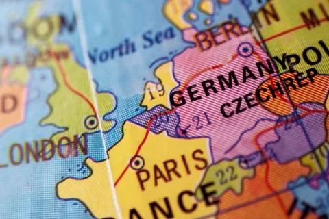 Close up focus to Germany on a world globe Stock Photos
