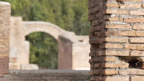 Close Focus on Old Brick Corner with Soft Archway in Background Stock Footage 345733490