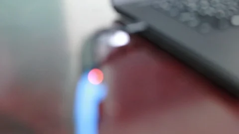 Close up focus shot of Dell USB-C Ethernet adapter operating Video stock 102190297