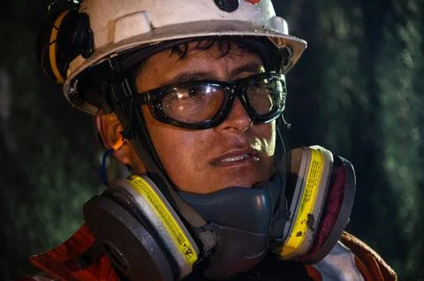 Close-up of a focused firefighter at work Stock Photos