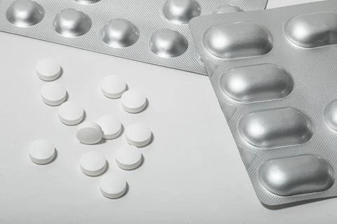 Close up of foil tablet blister packaging Stock Photos