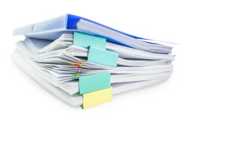Close up folder document and Stack of papers isolated on white background Stock Photos