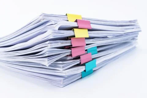 Close up folder document and Stack of papers white background Photos