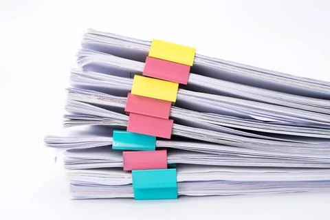 Close up folder document and Stack of papers on white background Foto stock
