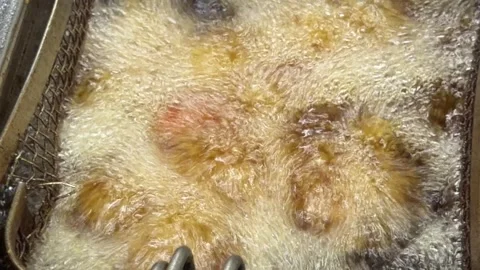 Close-up of food deep-frying in boiling oil 動画素材 344100223