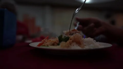 Close up food in dish and hand of people  動画素材 140029527