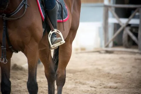 Close up of a foot inside the stirrups Stock Photos