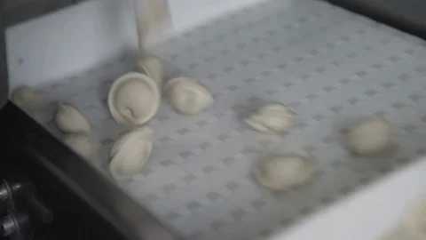 Close Up Footage of Automatic Machine Production Process at Dumpling Factory Stock Footage 128301476