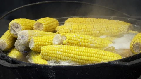 Close up footage of Boiling sweet corn knobs. 스톡 동영상 308148513