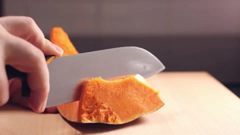 Close up footage of cutting pumpkin. Stock-Footage 146139030