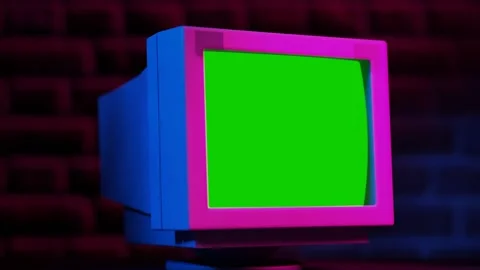 Close Up Footage of a Dated computer with Green Screen Mock Up Chroma Key Video stock 250123210