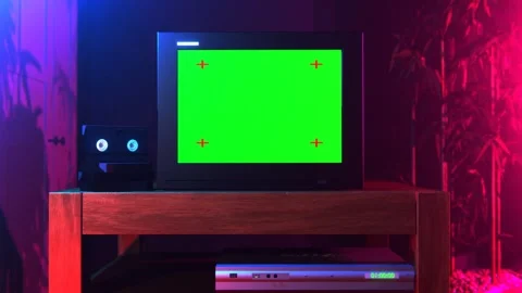 Close Up Footage of a Dated TV Set with Green Screen Mock Up Chroma Key Stock Footage 240326461